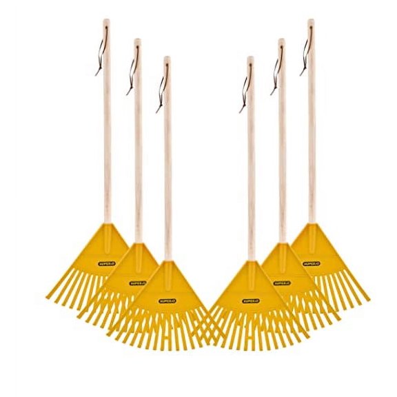 Superio Kids Rake with Hardwood Handle- Durable Plastic Yellow Head to Sweep Leaves in Lawn and Tidying Up The Garden – 34 “Height (6 Pack)