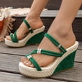 thumbnail image 3 of Dakaela Dressy Wedge Sandals for Women 3.54 Inch Casual Summer Platform Slides Open Toe Strappy Beach Vacation Walking Shoes (8,Green), 3 of 9