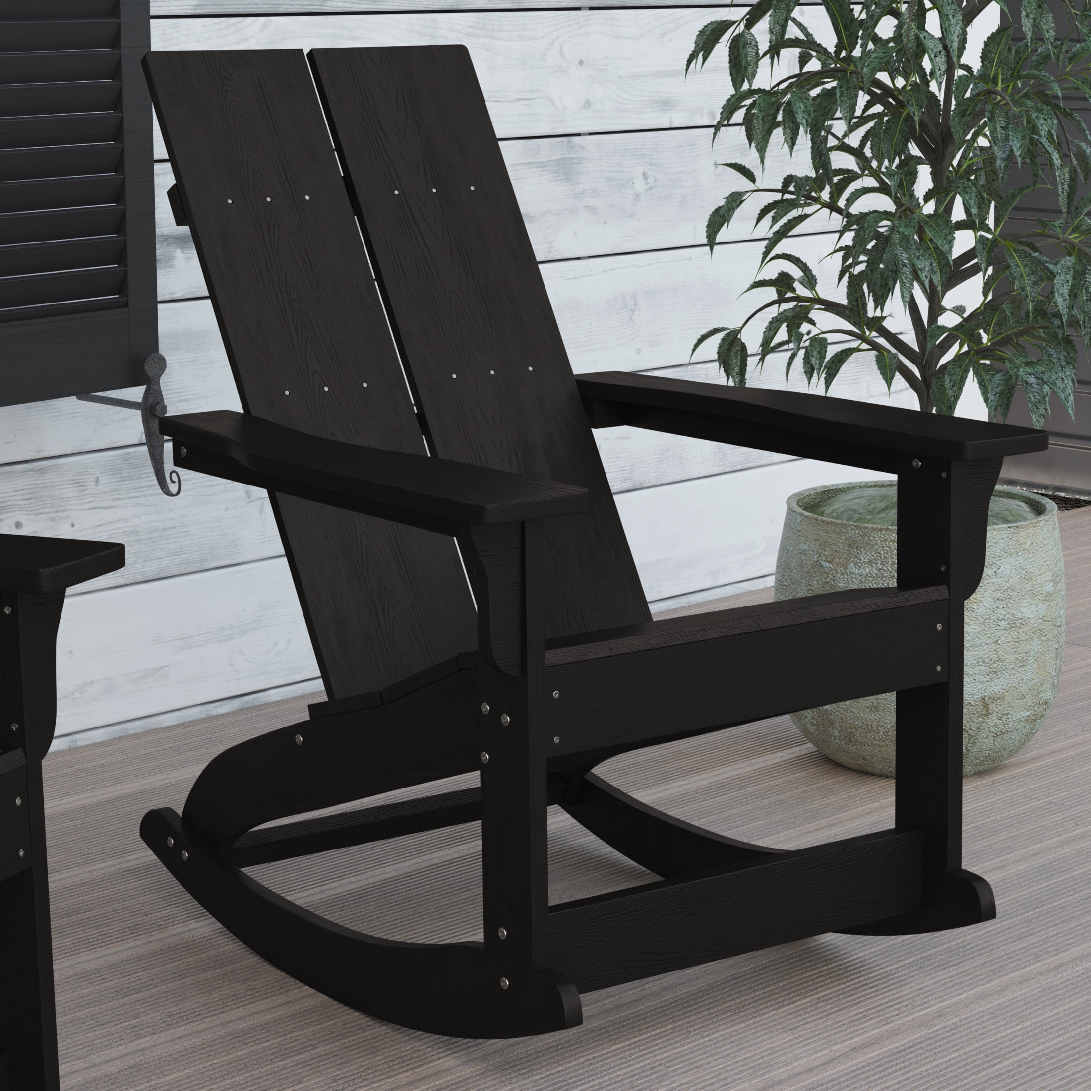 Flash Furniture Finn Poly Resin Rocking Adirondack Chair - Black