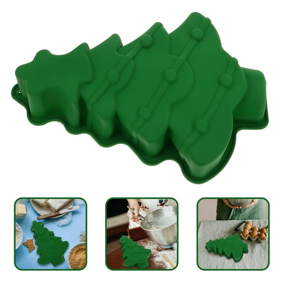 Healifty Silicone Cake Mold Christmas Tree Green Non Stick Flexible Reusable Baking Tool for Kitchen