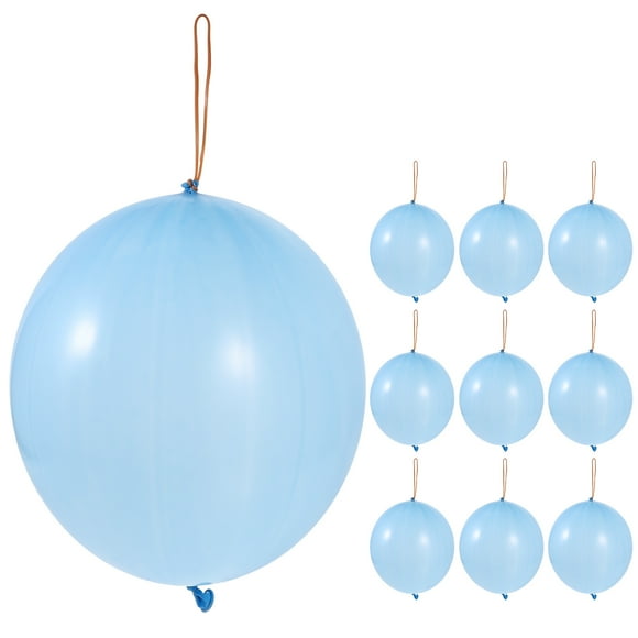 10pcs No Printing Balloon Fun-Filled Balloons Neon Punch Balls with Rubber Band Handle for Party Birthday (Blue)