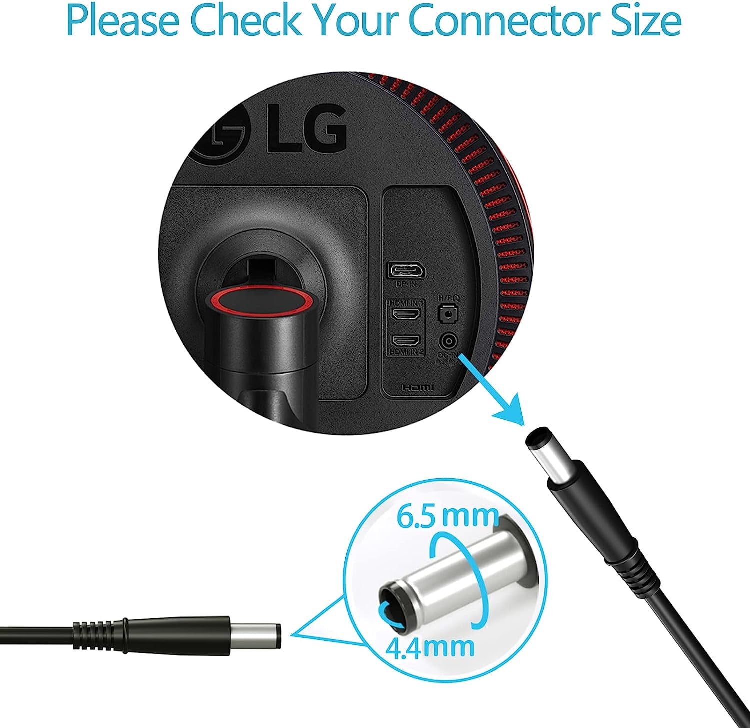 VHBW for LG Monitor Power Cord 19V DC Power Supply for LG Electronics Monitor Replacement LG Monitor Power Adapter Cord