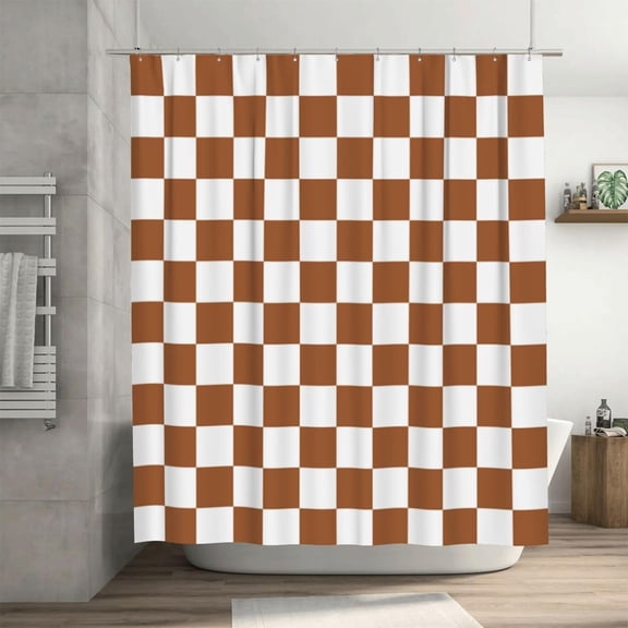 Checkered Shower Curtain, Brown Shower Curtains for Bathroom, Cute Retro Coffee Checkerboard Shower Curtain Vintage Aesthetic, Machine Washable Fabric Shower Curtain, 72''''x72''''
