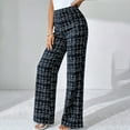 thumbnail image 2 of Lenpel Women's Plus Size Work Pants High Waisted Pull on Plaid Flare Wide Leg Pants Bootcut Business Casual Trousers(Dark Blue,Small), 2 of 7