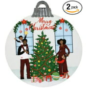 African American Family Christmas Ornament Shaped Wall Sign (Set of 2)