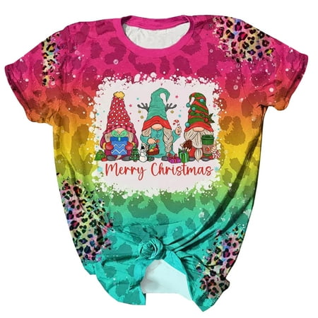 QUYUON Merry Christmas Shirts for Women,christmas shirts for women , Short Sleeve Crewneck Shirts Casual Tie Dye Shirts Graphic Print Cute T ShirtPirate Shirt Women