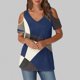 thumbnail image 2 of Tops de Algodón para las Mujeres Color Bloqueado Impreso Manga Corta Cuello en V Fuera Del Hombro, Top de Moda para Diario, 2 of 9