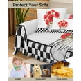 thumbnail image 4 of Red Flower Plaid Sofa Covers for 3 Cushion,Washable Couch Cover for Sectional Sofa Slipcovers with Tassel,Watercolor Glass Bottle Black White Checkered Loveseat Cover Futon Cover Throw Blanket 71x118, 4 of 8