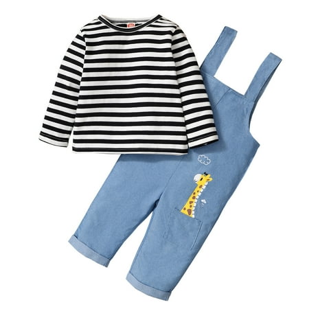 

KIMI BEAR Infant Boys Outfits 18 Months Infant Boy Autumn Outfits 24 Months Infant Boy Casual Striped Round Neck Long Sleeve Top + Suspender Pants 2PCs Set Striped