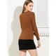 thumbnail image 5 of INSPIRE CHIC Blusa Elástico Ribete De Volantes En Contraste Manga Larga Naranja Delgado Para Mujer Marrón M, 5 of 6