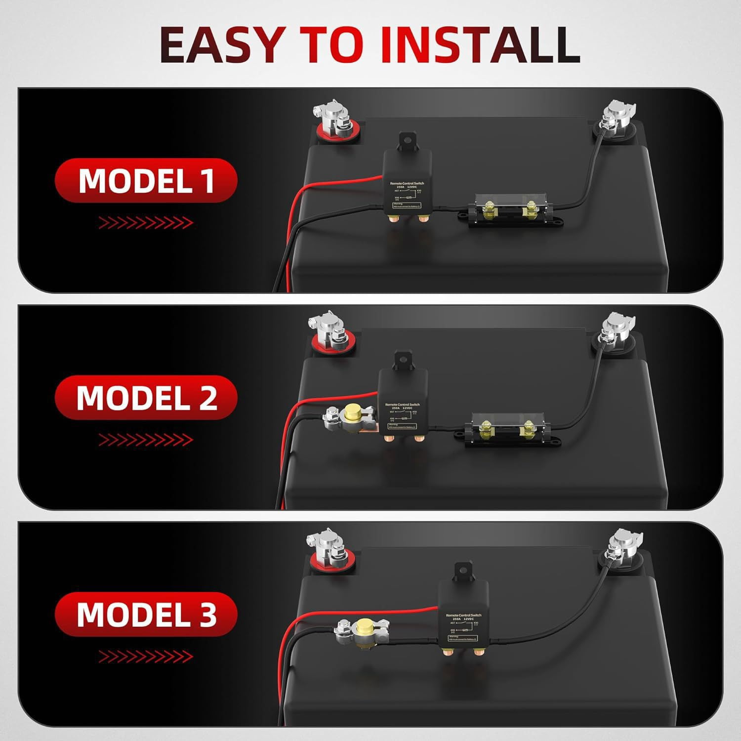 12V Remote Battery Disconnect Switch Kill Switch 250A Anti-Theft Remote Control Switch with Two Wireless Remote Control Relay Fobs for Auto Truck Boat