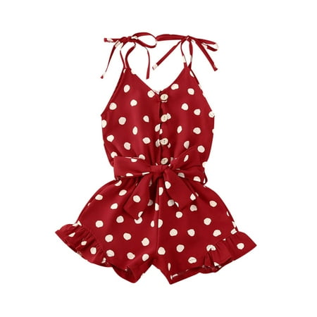 

Brilliantme Toddler Little Girl Floral Sling Romper Ruffled V-Neck Suspender Jumpsuit Bow Belt Summer Casual Outfits