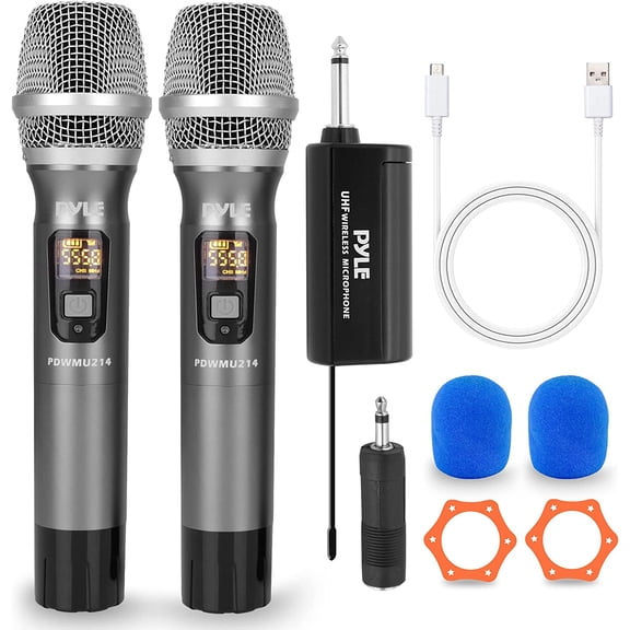 Pyle UHF Wireless Microphone System - Handheld Mic & Wireless Transmitter with Universal Plug-and-Play Audio