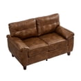 thumbnail image 6 of 59" Loveseat Modern Design Faux Leather Couch, Living Room Sofa with Storage, Big Armrest Sofa, Upholstered Breathable PU Leather Sofa (Brown), 6 of 11