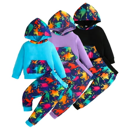 

KYAIGUO Baby Toddler Unisex Dinosaurs Sweatsuit Outfit 2PCS Autumn Hooded Sweatshirt Outfit Tracksuit Top Jogging Pants Suits Set 12M-5T