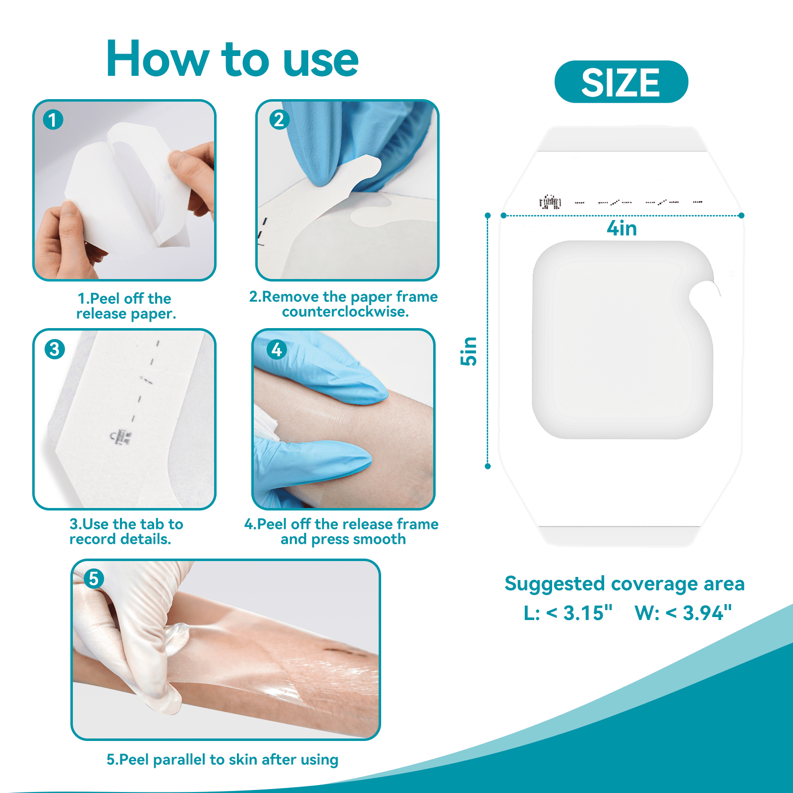 Dimora Transparent Film Dressing, 4"x 5" Waterproof Adhesive Bandages for Tattoo Aftercare & Shower, 50 Pack