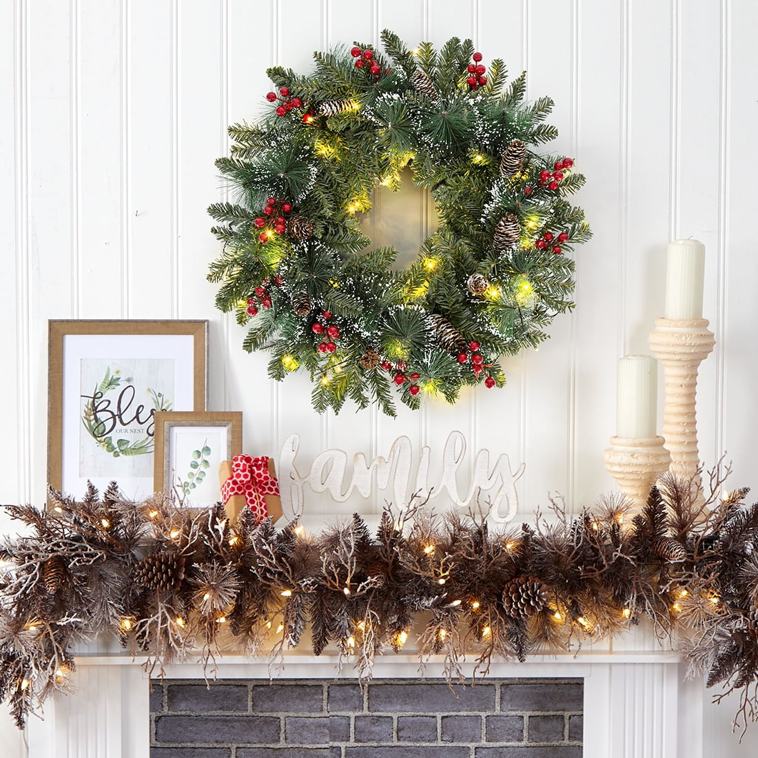 Scidweet 20 inch Pre-Lit Christmas Wreath for Front Door