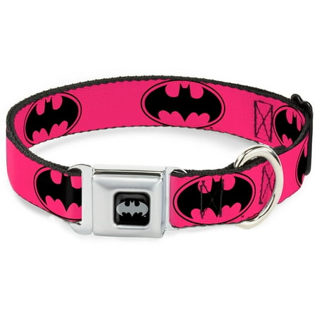 UPC: 0700146101776 | DC Comics Pet Collar  Dog Collar Metal Seatbelt Buckle  Bat Signal Fuchsia Black Fuchsia  15 to 24 Inches 1.0 Inch Wide