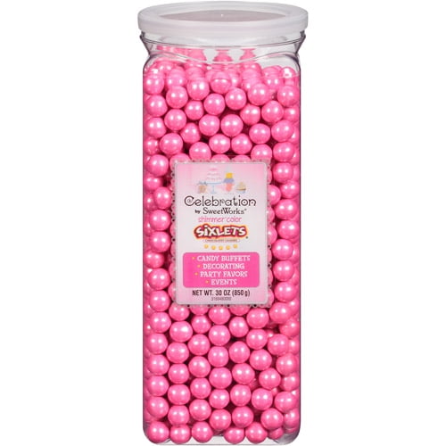Celebration by SweetWorks Sixlets Chocolate Flavored Shimmer Bright Pink Candy, 30 oz by SWEETWORKS