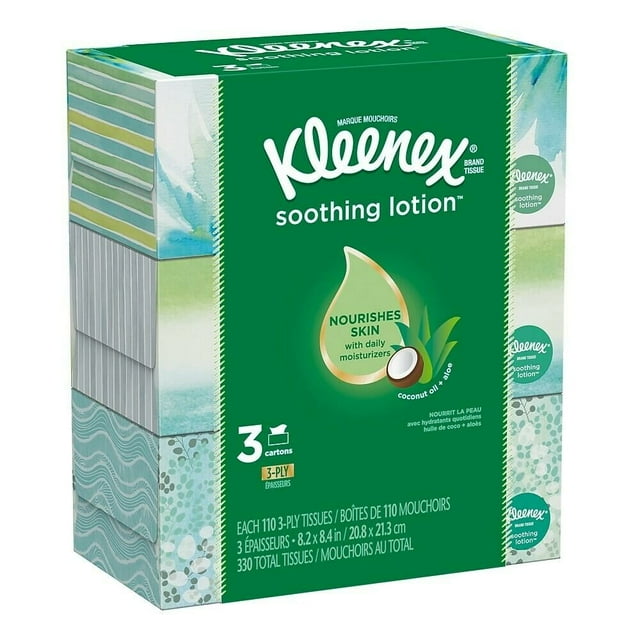 Kleenex® Lotion Facial Tissue, White, 3-Ply, 110 Tissues/Box, 3 Boxes/Pack, 8 Packs/Case