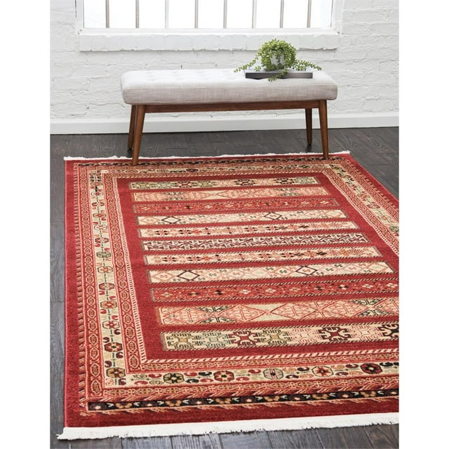 Unique Loom Collection Fars Design d'Inspiration Tribale Classique Moderne avec Tapis de Zone Frontalière, 6 x 9 Pieds, Rouille Rouge/beige