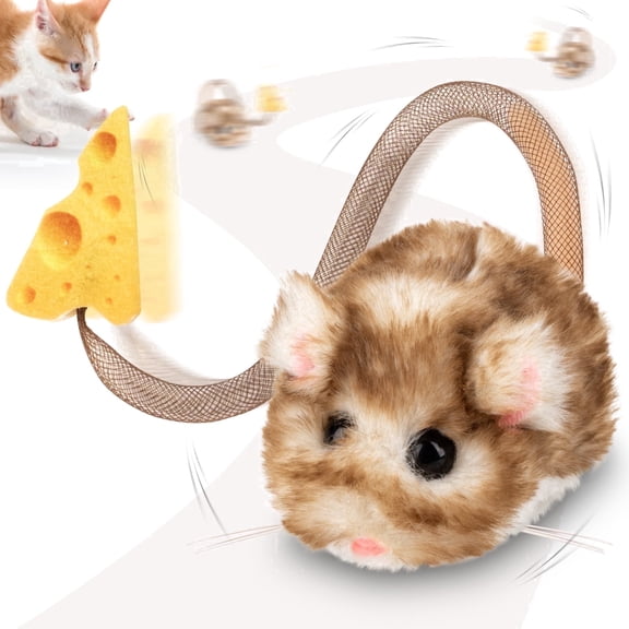 Migipaws Automatic Rolling Plush Mouse Interactive Cat Toy, Touch Activated Squeaky Toy with Wag Tail & Catnip for Indoor Cats Kittens