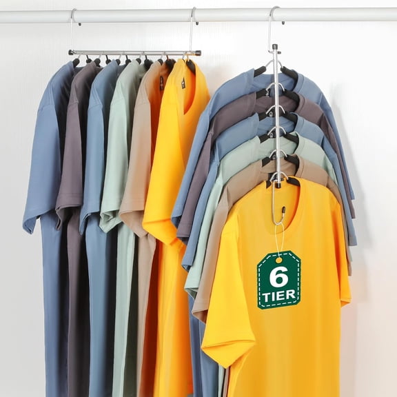 Clothes Hanger Space Saving, 6 Tier Shirt Coat Hangers Space Saving No Bump Shoulder Hangers with No Slip Foam Padded Hangers Closet Organizers and Storage for Men and Women 2 Pack-CT64B