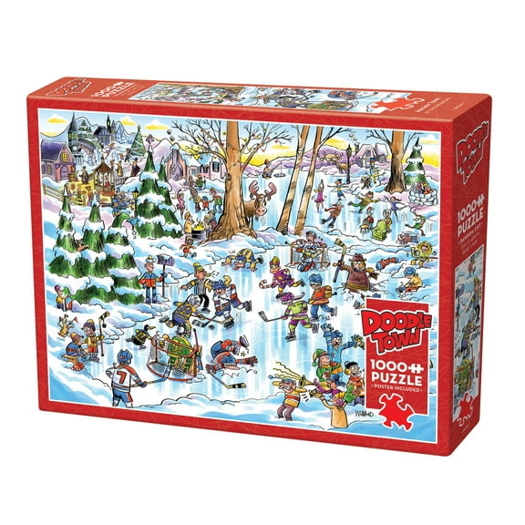 Cobble Hill DoodleTown: Hockey Town - 1000 Piece Puzzle -Reference Poster Included, High Quality Jigsaw, Earth Friendly