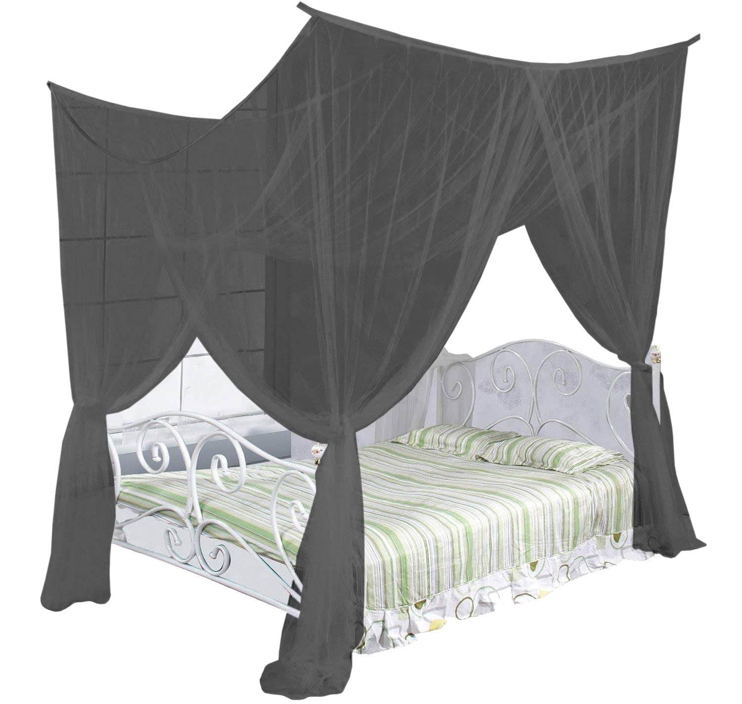 Just Relax Four Corner Post Elegant Mosquito Net Bed Canopy Set, Black