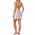 thumbnail image 3 of INSPIRE CHIC Womens Satin Pajamas V Neck Spaghetti Strap Chemises Lace Slip Lingerie Mini Nightgowns 2XL Pink, 3 of 6