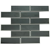 The Tile Life Athena Black/ Silver Glass Subway Mosaic Tile - 12 x 12 in. - Matte - 1-Piece - Wall & Backsplash