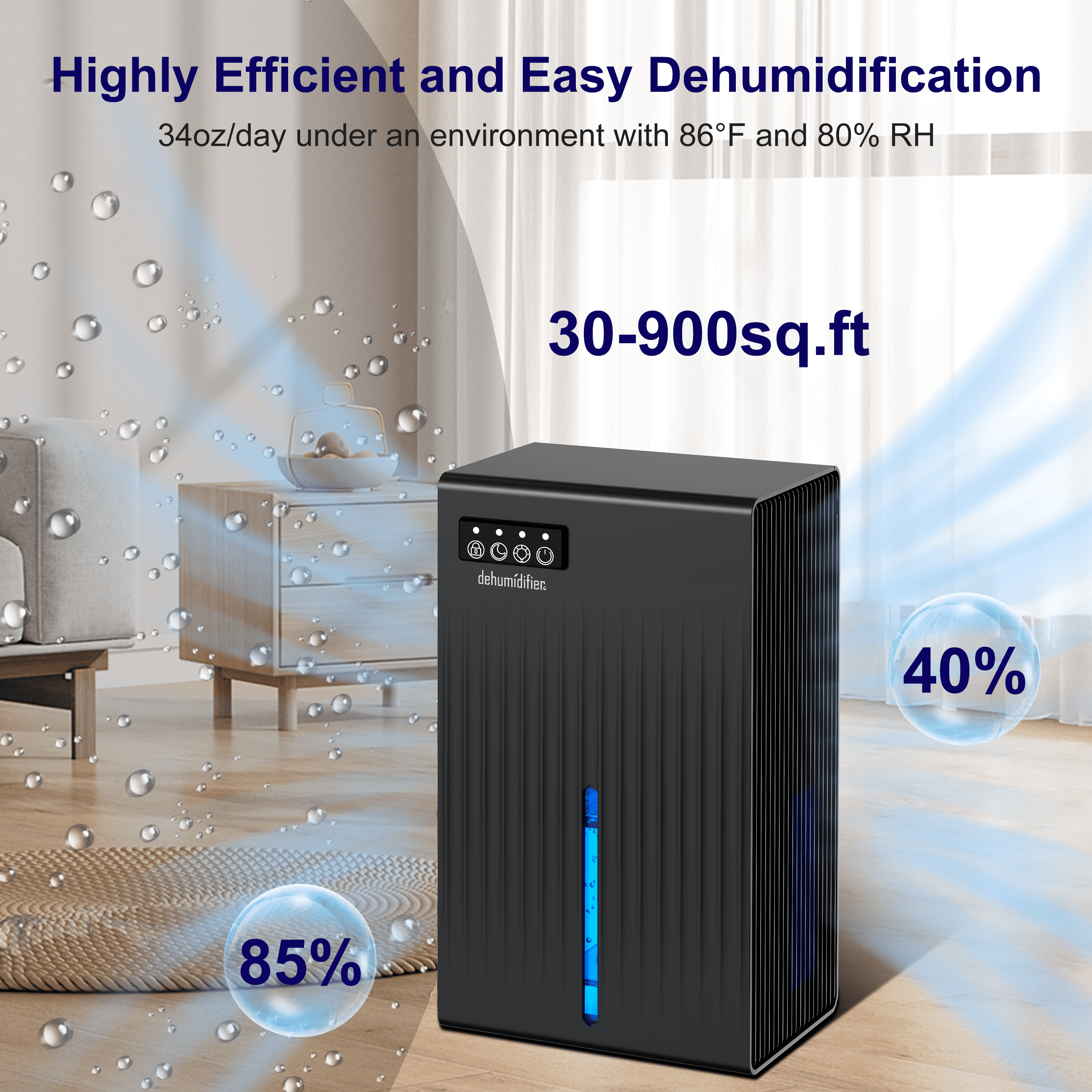 Cobectal 1000ml Ultra Quiet Dehumidifier with Auto Shut Off, Sleep Mode, 900 sq ft Coverage, 7-Color LED Light