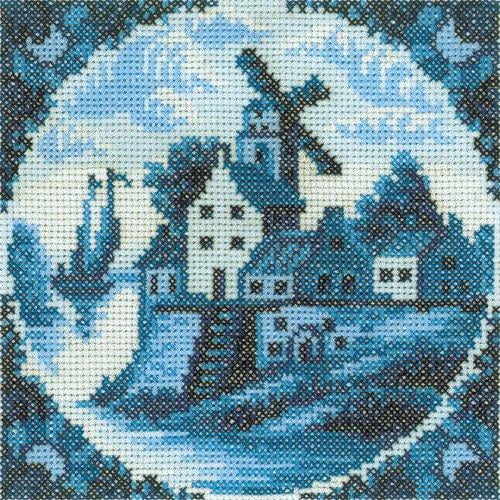 Antique Dutch Tiles Windmill I Counted Cross Stitch Kit4.25"X4.25" 14