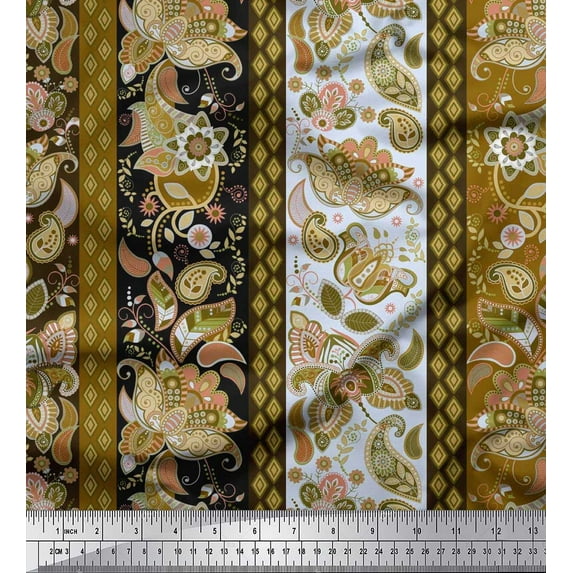 Soimoi Cotton Duck Fabric Stripe & Paisley Print Fabric by the Yard 56 Inch Wide
