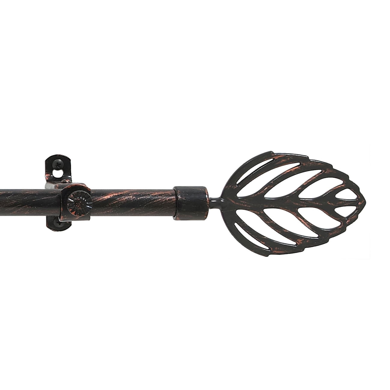 1-1/4" Metal Drapery Curtain Rod SET Black SCROLL Leaf Finial 36"-72" 