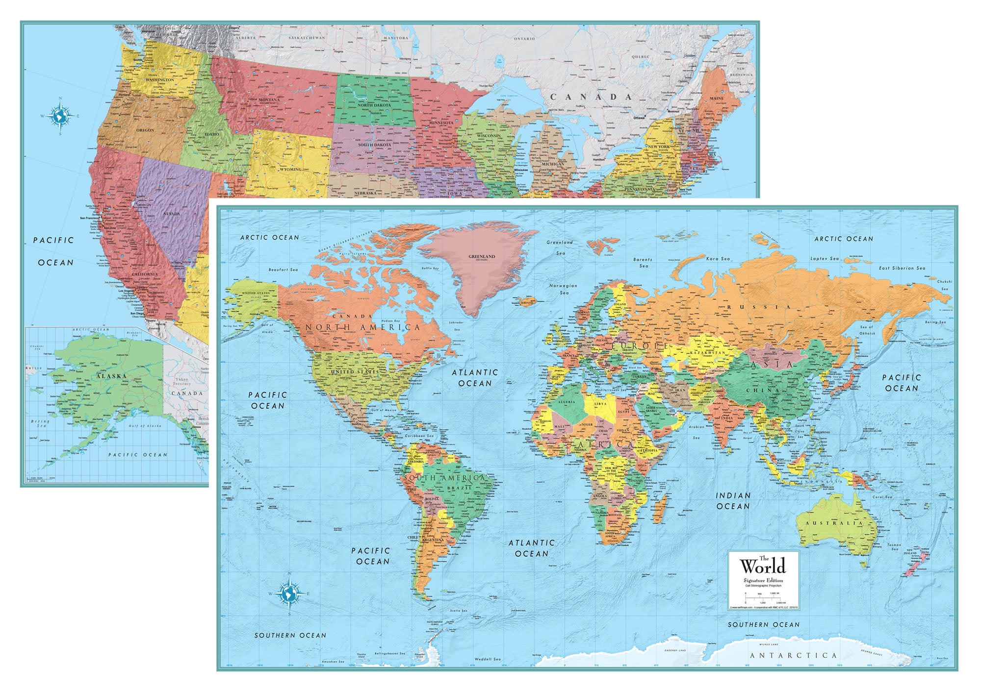 Laminated United States USA and World Map Poster 24X36 Detailed 3D Durable Up t 