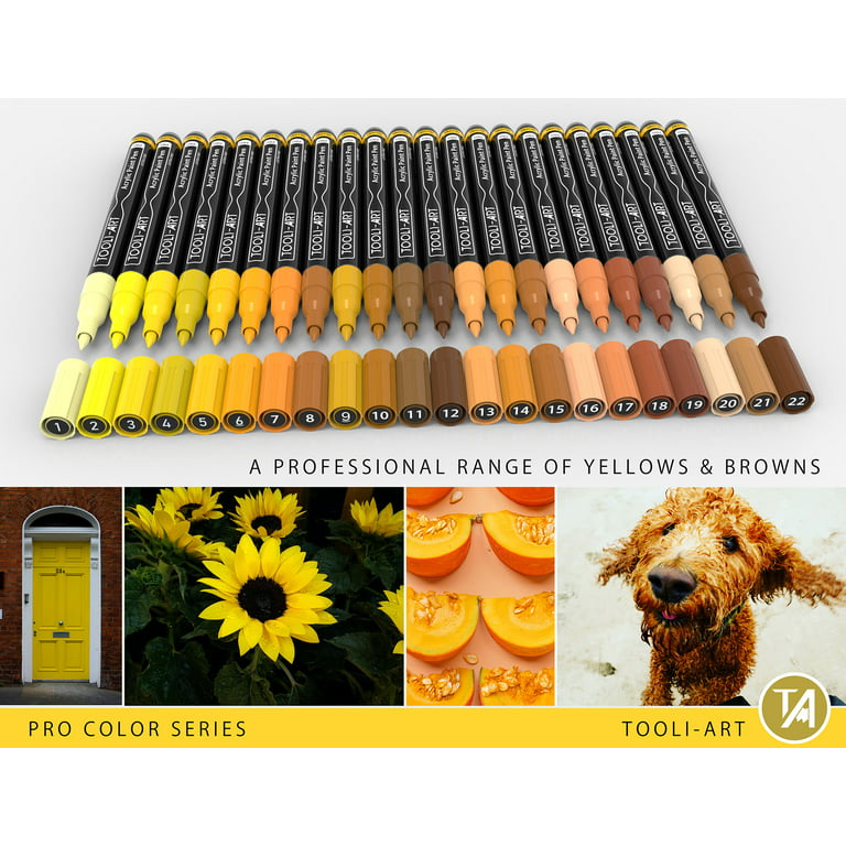 Tooli-Art Acrylic Paint Pens Assorted Yellow and Brown Pro Color