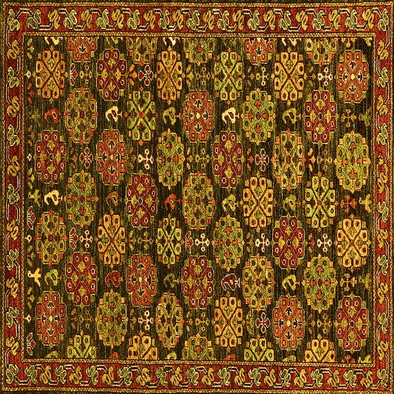Ahgly Company Machine Washable Indoor Square Oriental Yellow Industrial Area Rugs, 3' Square