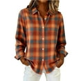 thumbnail image 2 of Retro Plaid Print Shirt Plaid Blouses For Women Plaid Fall Blouses Trendy Tunic Tops Contrast Color Patchwork Button Down Shirts Dressy Work Tops Long Sleeve Plaid Button Up Brick Red S, 2 of 4