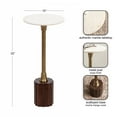 thumbnail image 5 of Kate and Laurel Nisha Traditional Marble Round Drink Table, 10 x 10 x 22, White Marble, Antique Brass, and Dark Brown, Vintage Mango Wood Circle Mini Table for Use as Plant Stand or Living Room Decor, 5 of 8