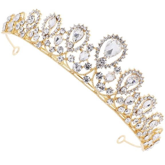 Rhinestone Crown Headband Princess Bridal Child Bride Golden