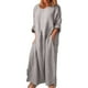 thumbnail image 2 of ICHUANYI Liquidación Moda Mujer Verano Casual Manga Completa Cuello Redondo Sólido Lino Manga Larga Vestido Largo ICHUANYI WER202308253540, 2 of 7