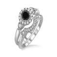 thumbnail image 2 of 1.25 Carat Black Diamond Antique Three Stone Flower Halo Bridal Set in 14k White Gold, 2 of 2