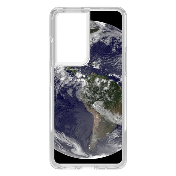 DistinctInk Clear Shockproof Hybrid Case for Galaxy S21 ULTRA 5G (6.8" Screen) - TPU Bumper, Acrylic Back, Tempered Glass Screen Protector - Earth Space Western Hemisphere