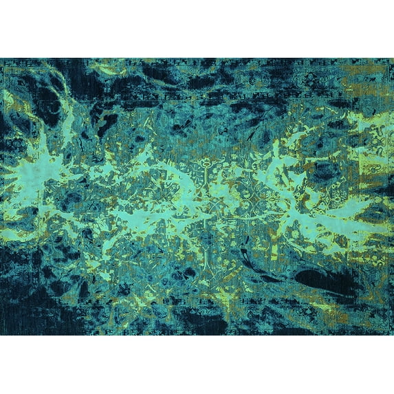 Ahgly Company Indoor Rectangle Oriental Turquoise Blue Industrial Area Rugs, 8' x 10'