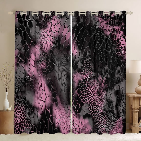 Homewish Adults Female Men Abstract Snake Pattern Black Out Curtains,Gradient Animal Print Curtains Pack of 2 (42x63 Each),Vintage Retro Ombre Aesthetic Bedroom Curtains,Ultra Soft Home Decor