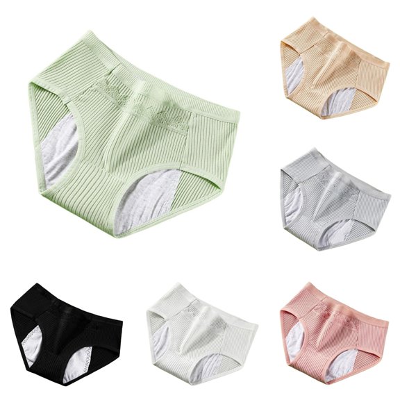 VBEWZET Womens Breathable Briefs, Leak‑Resistant High‑Waist Striped Cotton Menstrual Underwear Light Green M