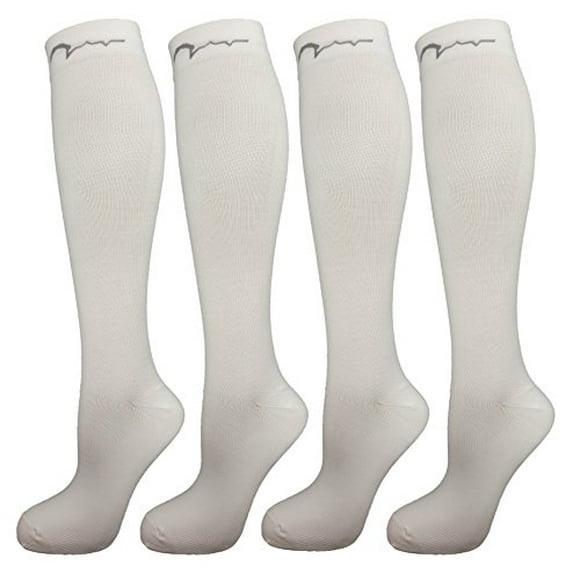 4 Pair Pack Knee-High Youth Compression Socks for Athletics; Basketball, Baseball, Softball, Soccer, Football, Running, Cross Country, MTB, Sports. Gift Set, Medium-Fits ages 9-16; all white