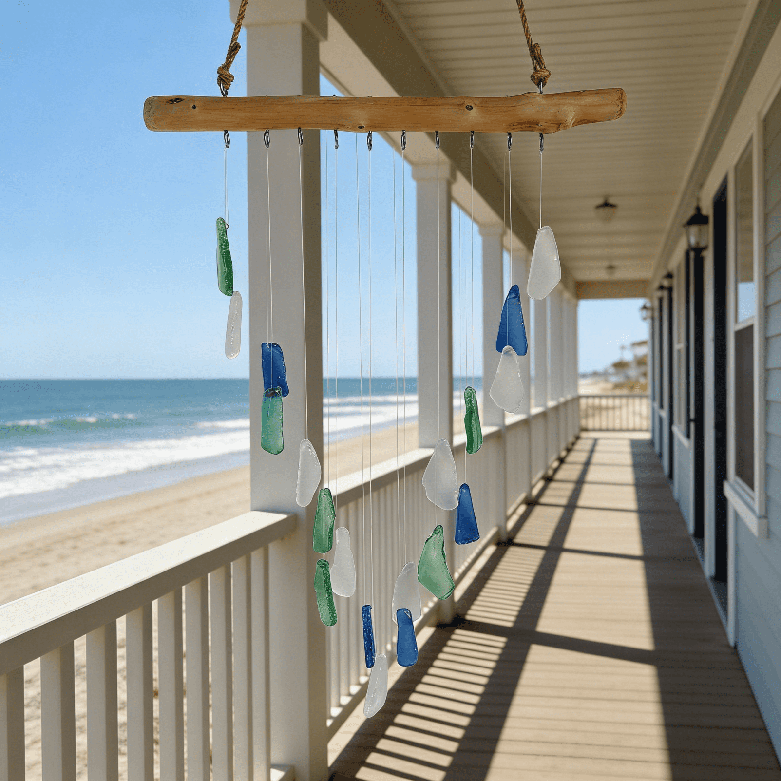 Beach Wall Decor, Outdoor Decorations, Blown Glass Decor, Driftwood Hanging, Outdoor Porch Decor, Seasonal Porch Display, Mixed Green Blue White, 1 Pc