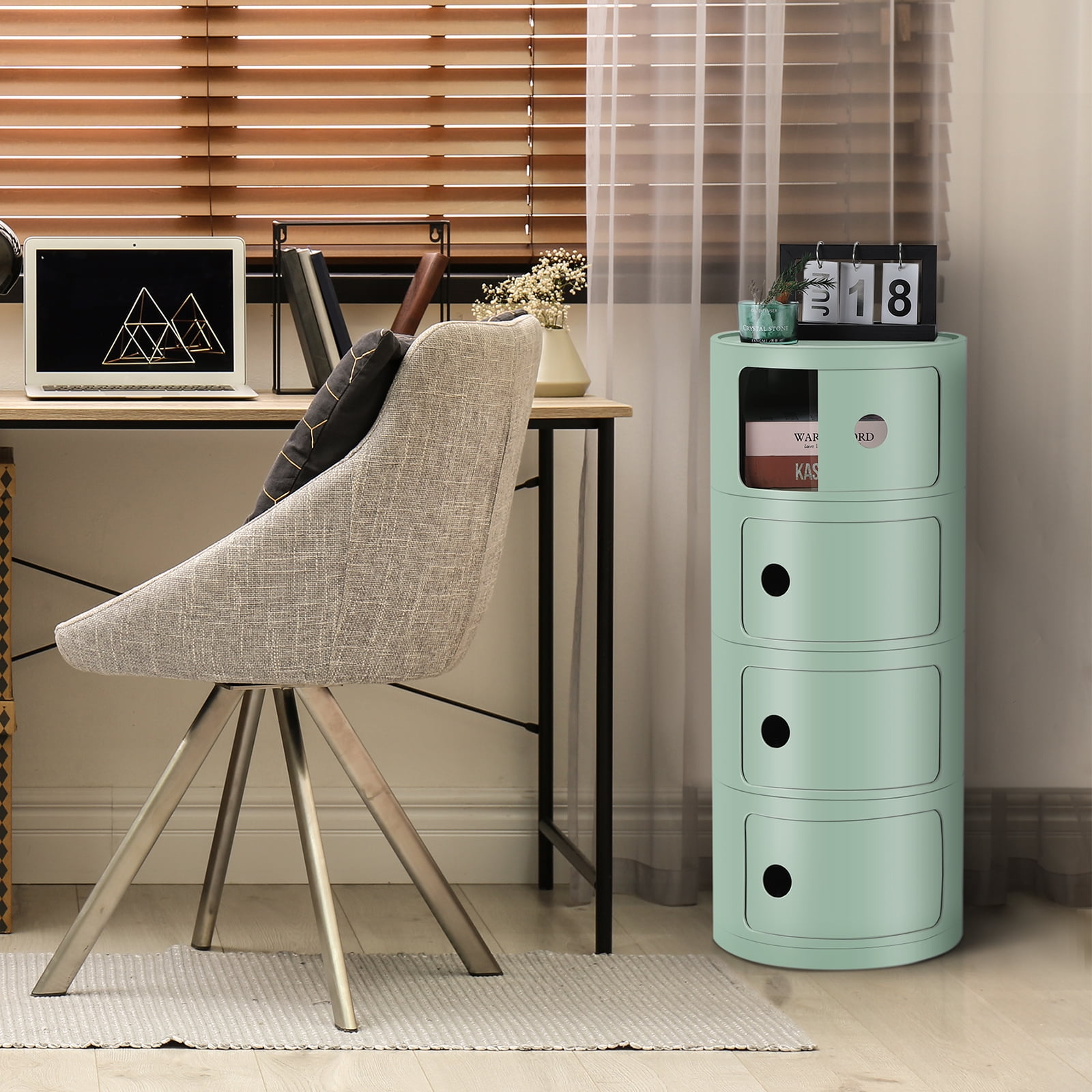 4 Drawer Sliding Barrel Modern Bedroom Nightstand, Matcha Green